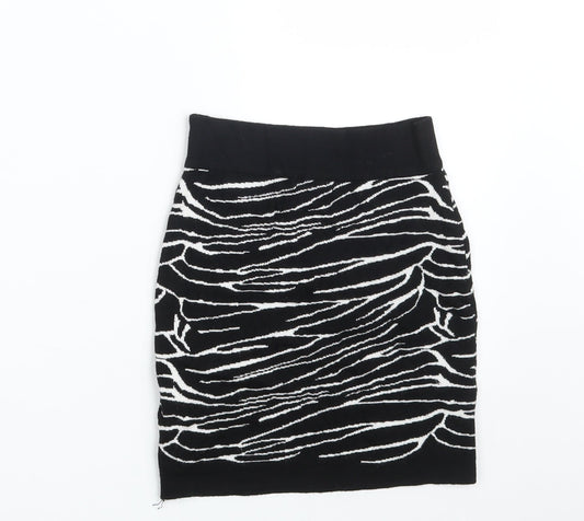 Amisu Girls Black Animal Print Viscose Mini Skirt Size XS Regular