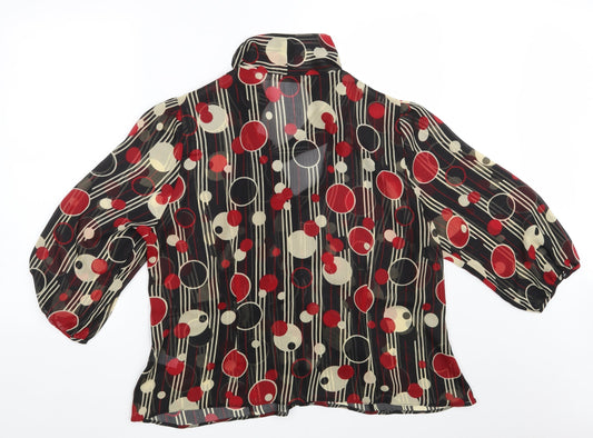 EWM Womens Black Striped Polyester Basic Button-Up Size 22 V-Neck