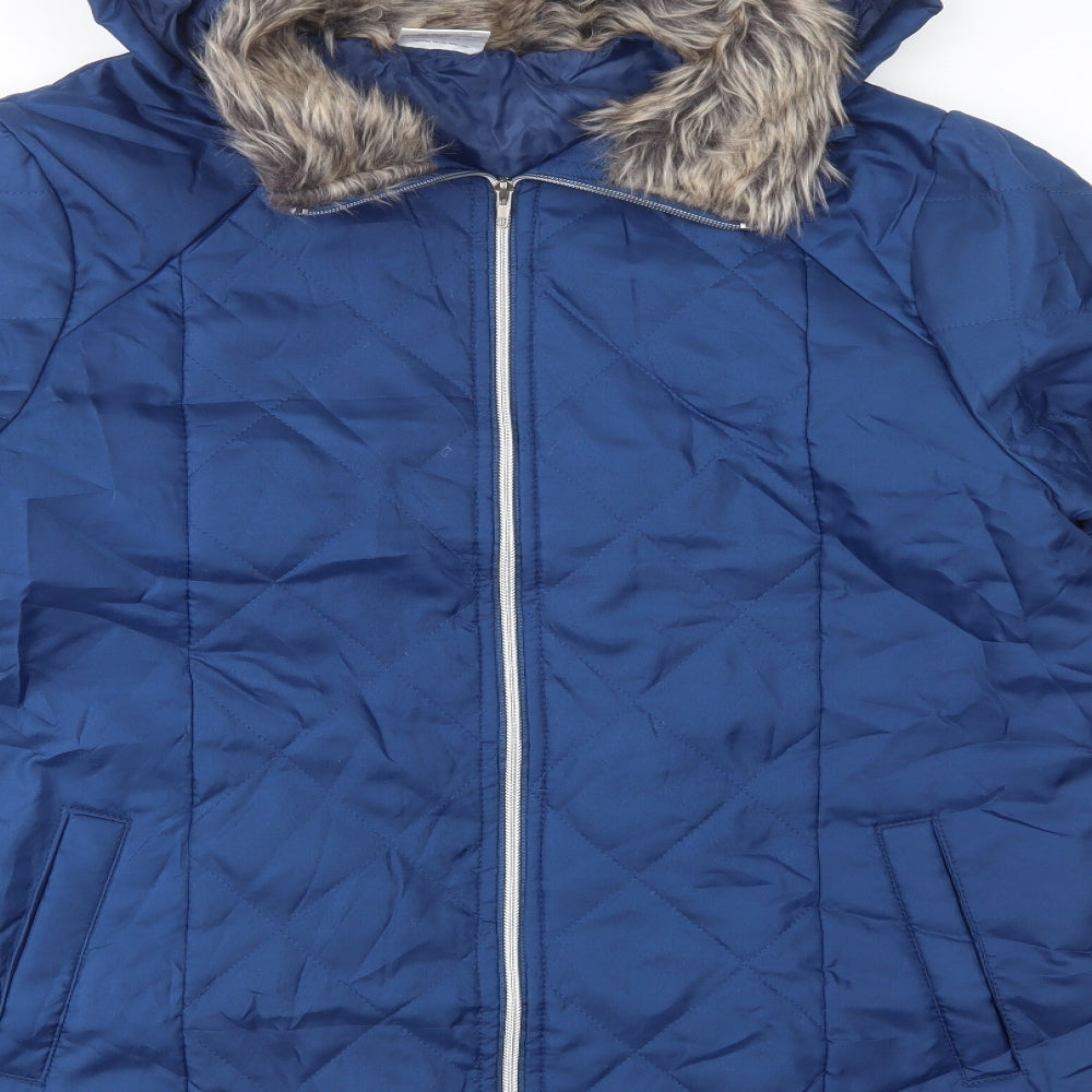 Anne De Lancay Womens Blue Quilted Jacket Size M Zip