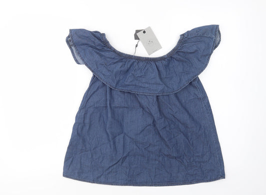 VERO MODA Womens Blue Cotton Basic Blouse Size M Off the Shoulder