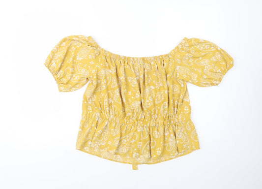Preworn Womens Yellow Paisley Polyester Basic Blouse Size M Off the Shoulder