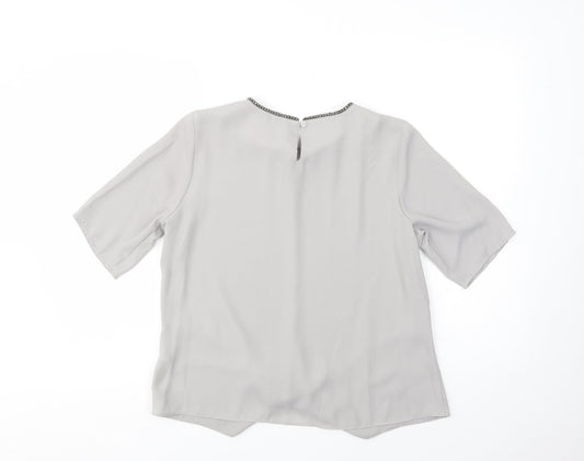 Gallery Womens Grey Polyester Basic Blouse Size 10 Crew Neck - Embellished Neckline