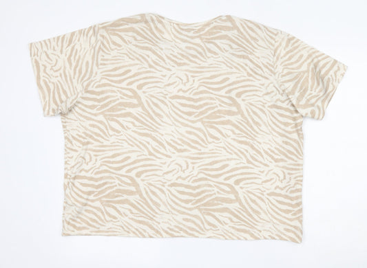 H&M Womens Beige Round Neck Animal Print Viscose Pullover Jumper Size XL