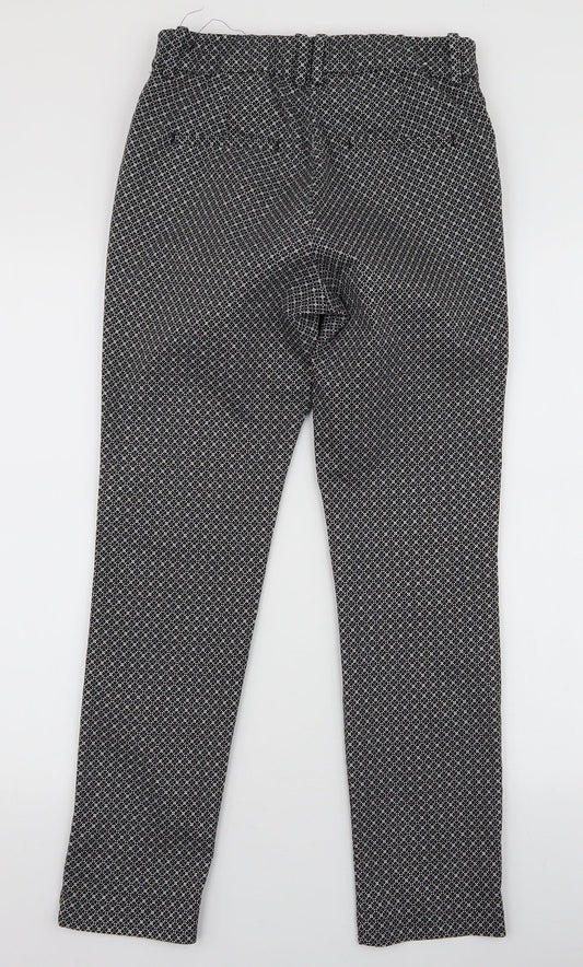 H&M Womens Black Geometric Cotton Dress Pants Trousers Size 8 L27 in Slim Zip