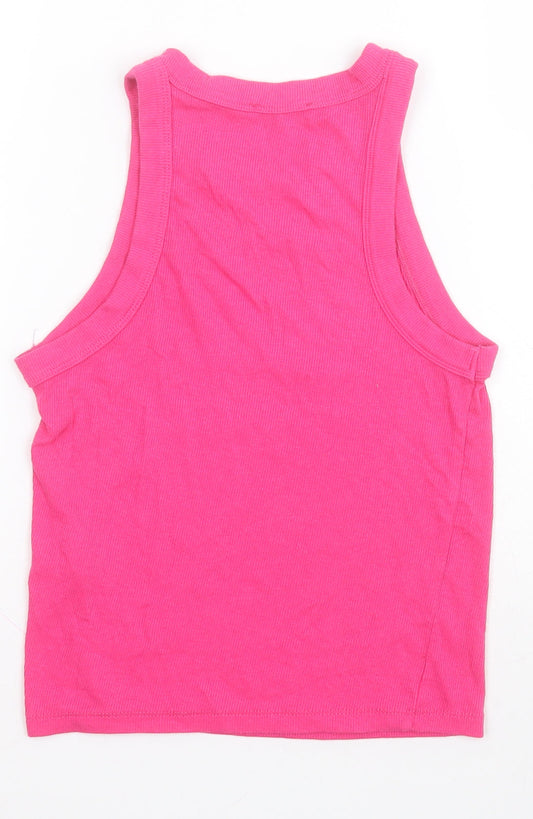 Stradivarius Womens Pink Cotton Cropped T-Shirt Size L Round Neck