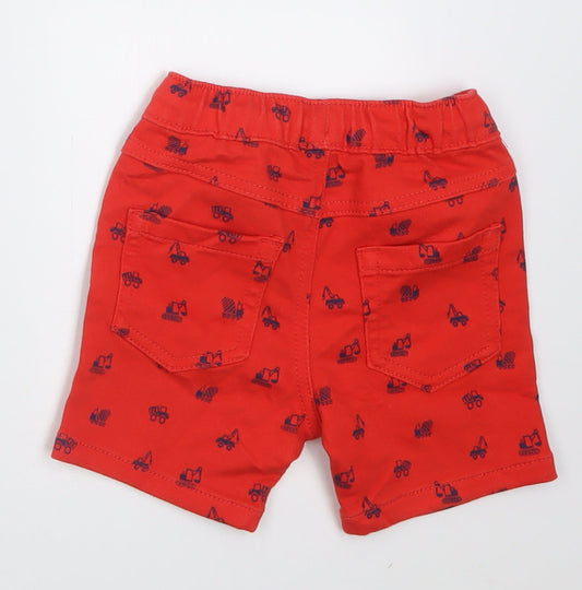 George Boys Red Geometric Cotton Bermuda Shorts Size 2 Years Regular Tie - trucks
