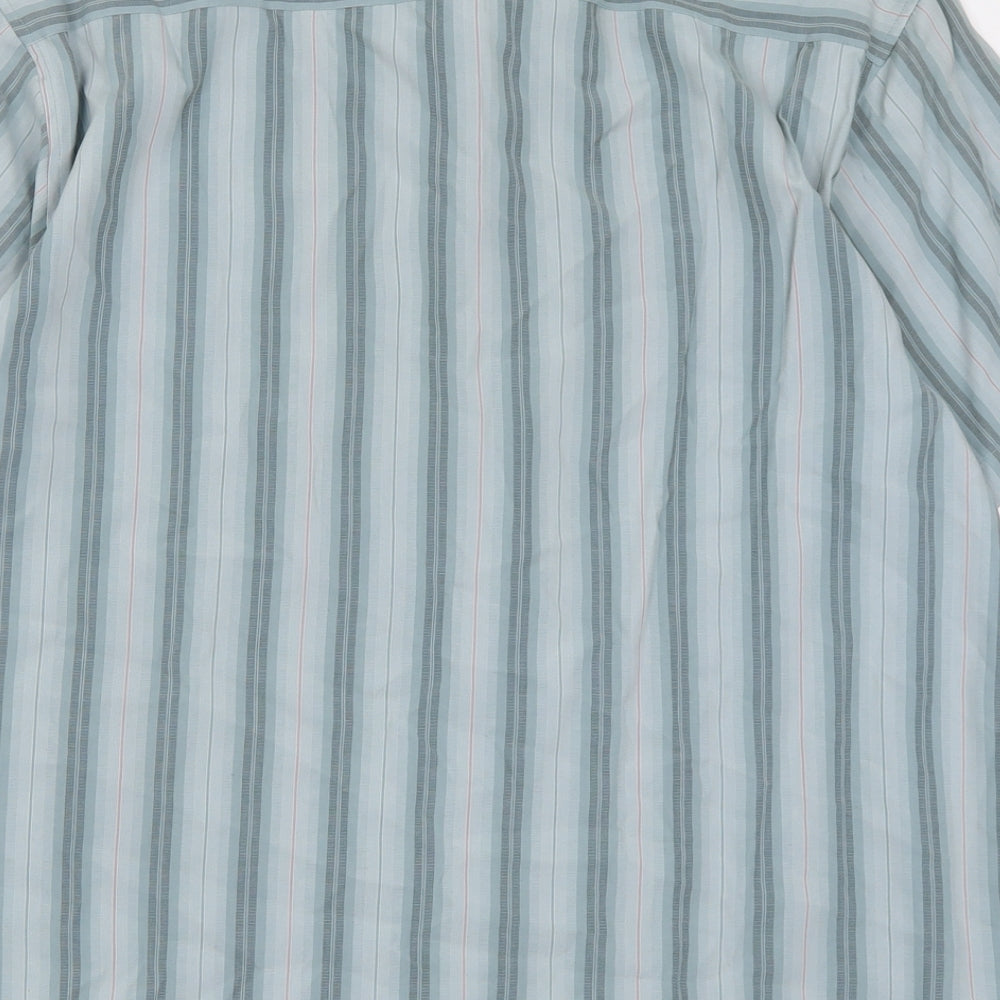 EAST Mens Green Striped Modal Button-Up Size L Collared Button