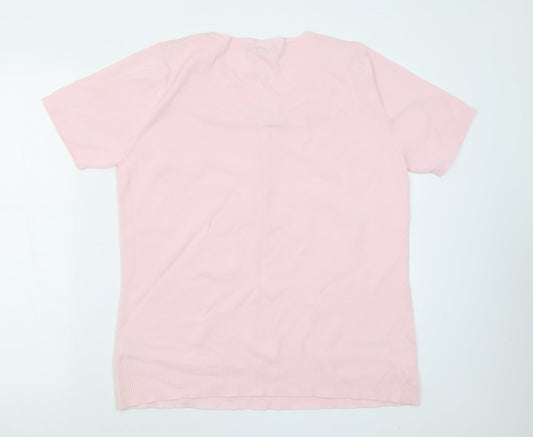 Laura D Womens Pink Viscose Basic T-Shirt Size S V-Neck