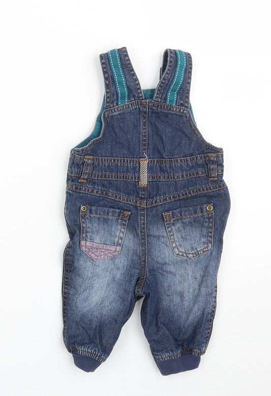 Marks and Spencer Baby Blue Cotton Pinafore/Dungaree Dress Size 0-3 Months Square Neck Button