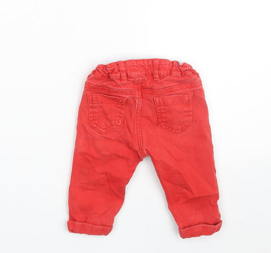 Marks and Spencer Baby Red Cotton Cropped Jeans Size 3-6 Months Button