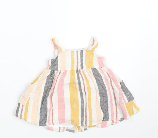 Primark Girls Multicoloured Striped Linen A-Line Size 3-6 Months Off the Shoulder Button