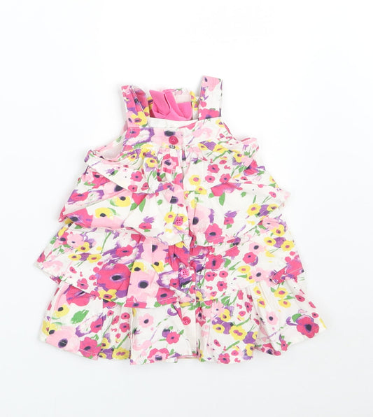 UBS2 Girls Multicoloured Floral 100% Cotton A-Line Size 9-12 Months Square Neck Button