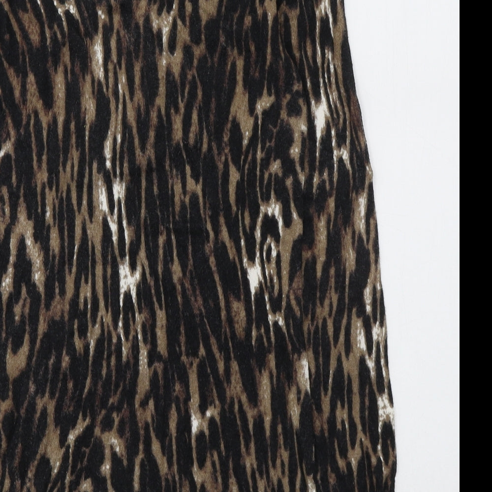 DAVID EMANUEL Womens Black Animal Print Nylon Basic Blouse Size XS Round Neck