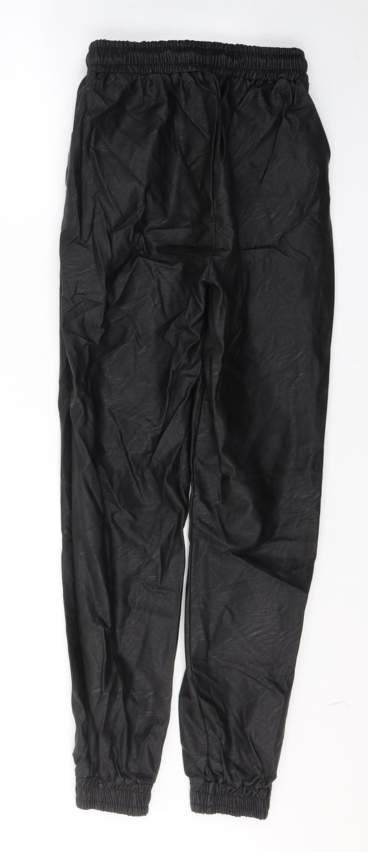 Made in Italy Womens Black Polyurethane Trousers Size S L26 in Regular Tie