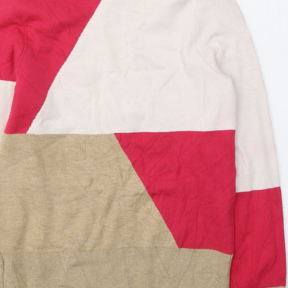 Marks and Spencer Womens White Colourblock Viscose Jersey Blouse Size 8 High Neck
