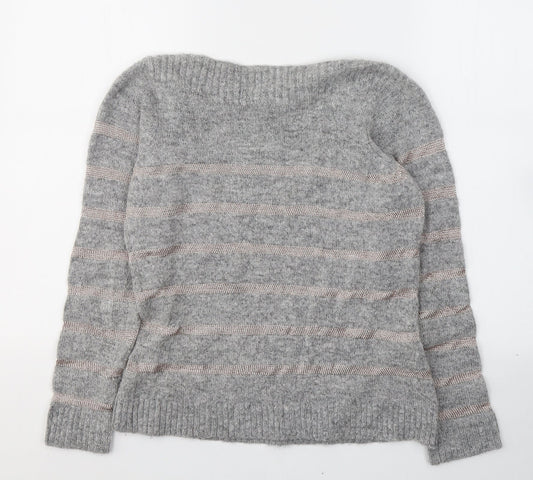 NINE Womens Grey Round Neck Striped Viscose Pullover Jumper Size 8