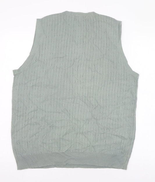 BHS Mens Green V-Neck Cotton Pullover Jumper Size S