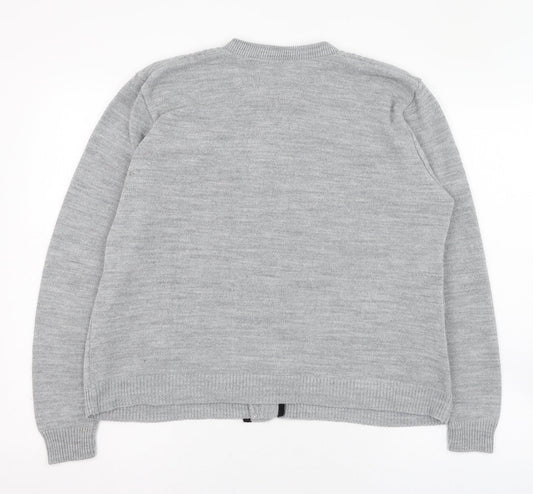 Preworn Womens Grey Round Neck Acrylic Cardigan Jumper Size 10