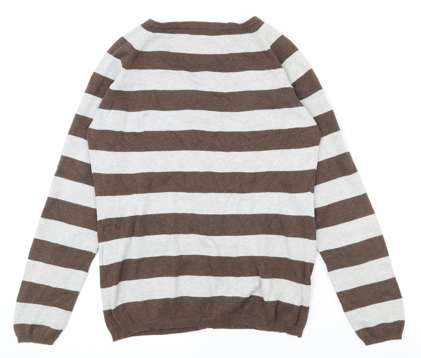 Crew Clothing Womens Brown Scoop Neck Striped 100% Cotton Cardigan Jumper Size 12