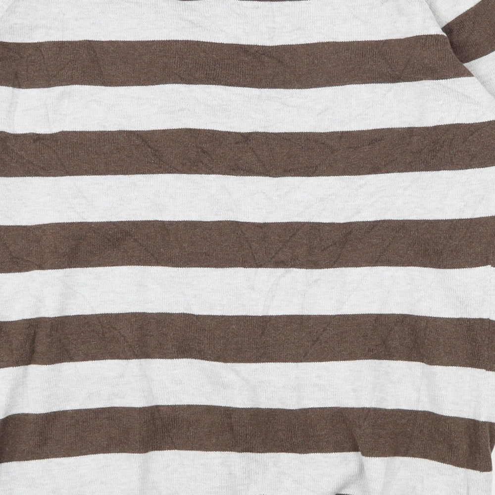 Crew Clothing Womens Brown Scoop Neck Striped 100% Cotton Cardigan Jumper Size 12