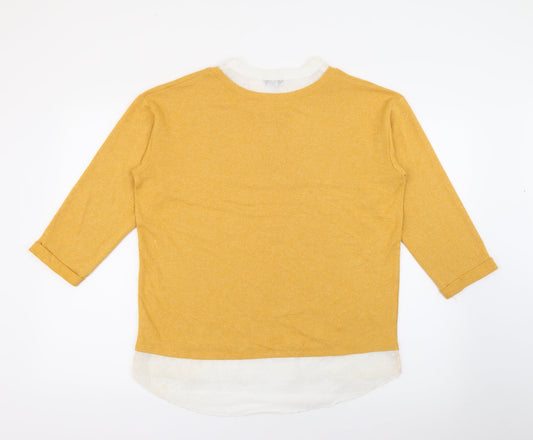 M&Co Womens Yellow Collared Polyester Pullover Jumper Size 12