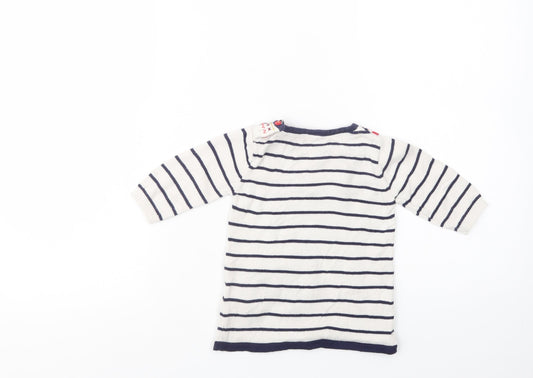 Marks and Spencer Baby White Striped Cotton Pullover Jumper Size 3-6 Months Button