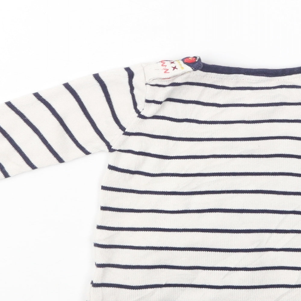 Marks and Spencer Baby White Striped Cotton Pullover Jumper Size 3-6 Months Button