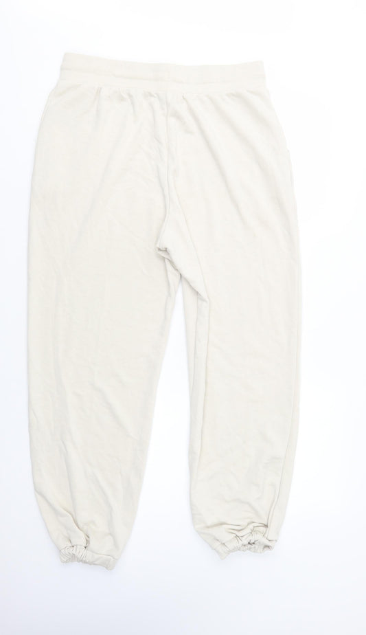 Dunnes Stores Womens Ivory Polyester Jogger Trousers Size M L32 in Regular Drawstring
