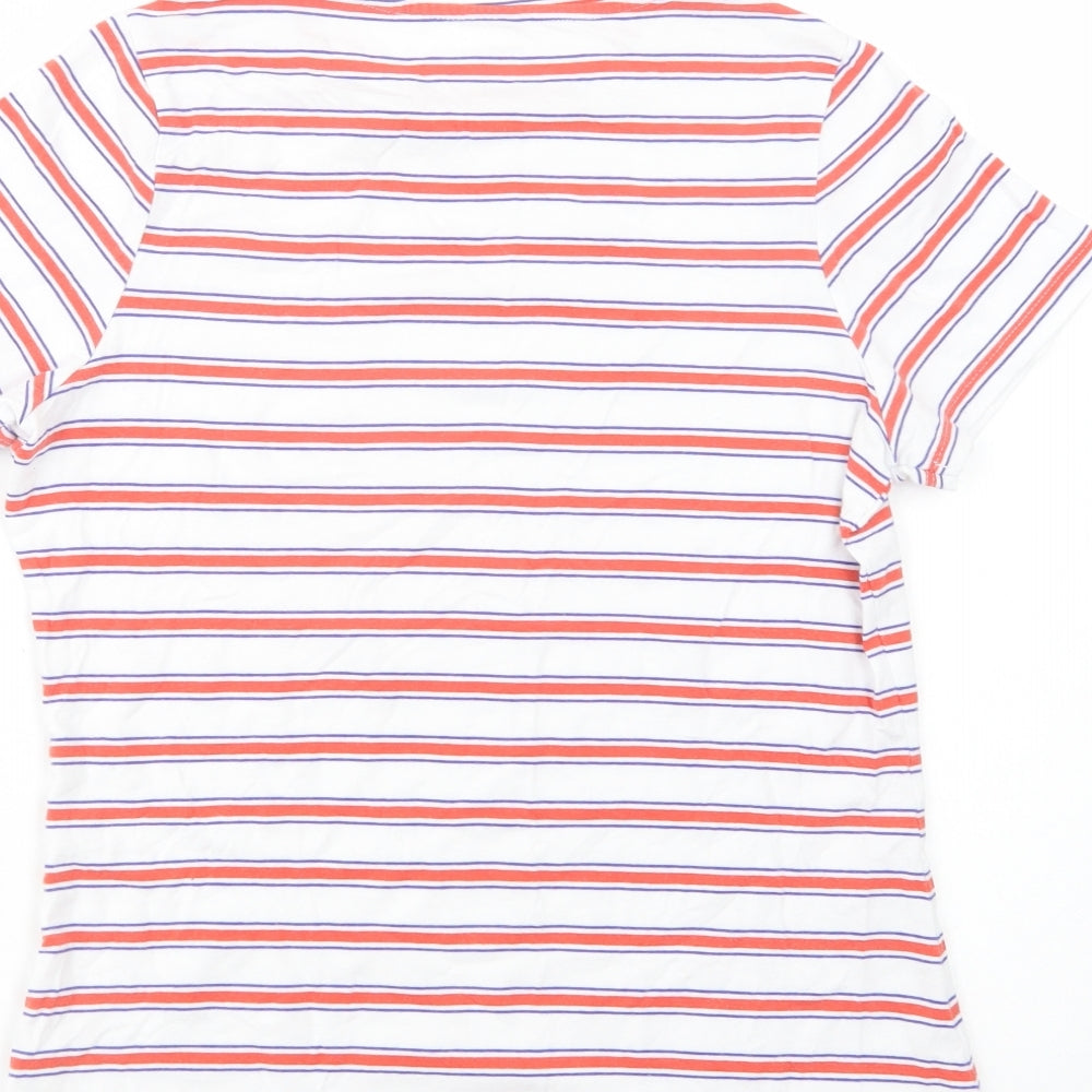 Dunnes Stores Womens White Striped Cotton Basic T-Shirt Size S Crew Neck