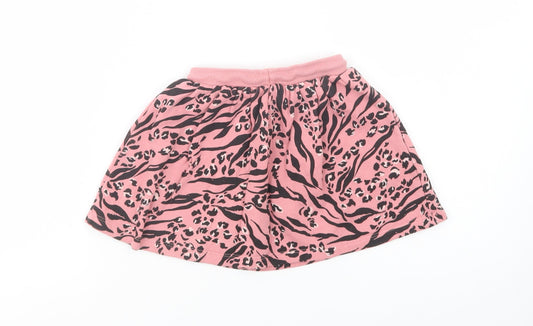 NEXT Girls Pink Animal Print Cotton Skater Skirt Size 2-3 Years Regular Drawstring