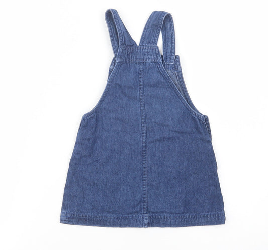 Cynthia Rowley Girls Blue Cotton Pinafore/Dungaree Dress Size 2 Years Square Neck Button
