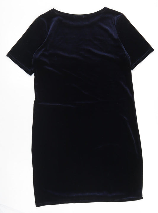Boohoo Womens Blue Polyester Bodycon Size 10 Round Neck