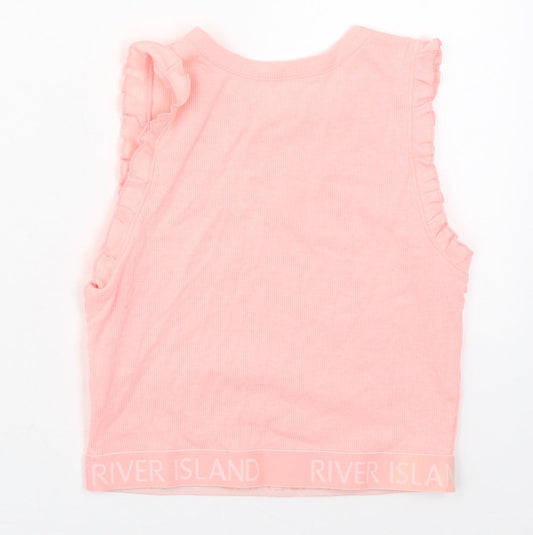 River Island Girls Pink Cotton Cropped Tank Size 11-12 Years Crew Neck Pullover