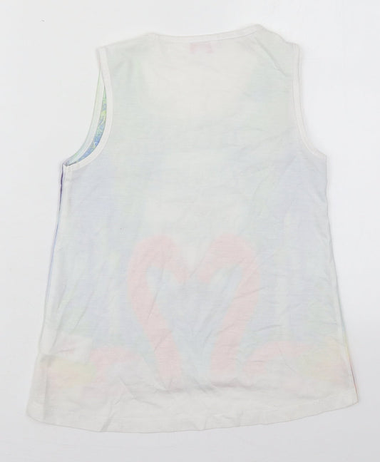 Evie Girls White Polyester Basic Tank Size 7-8 Years Round Neck Pullover - South Point Miami Flamingo
