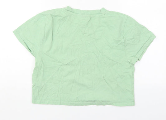 Topshop Womens Green Cotton Cropped T-Shirt Size 12 Crew Neck - Madrid