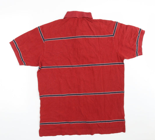 Nautica Mens Red Striped 100% Cotton Polo Size S Collared Button