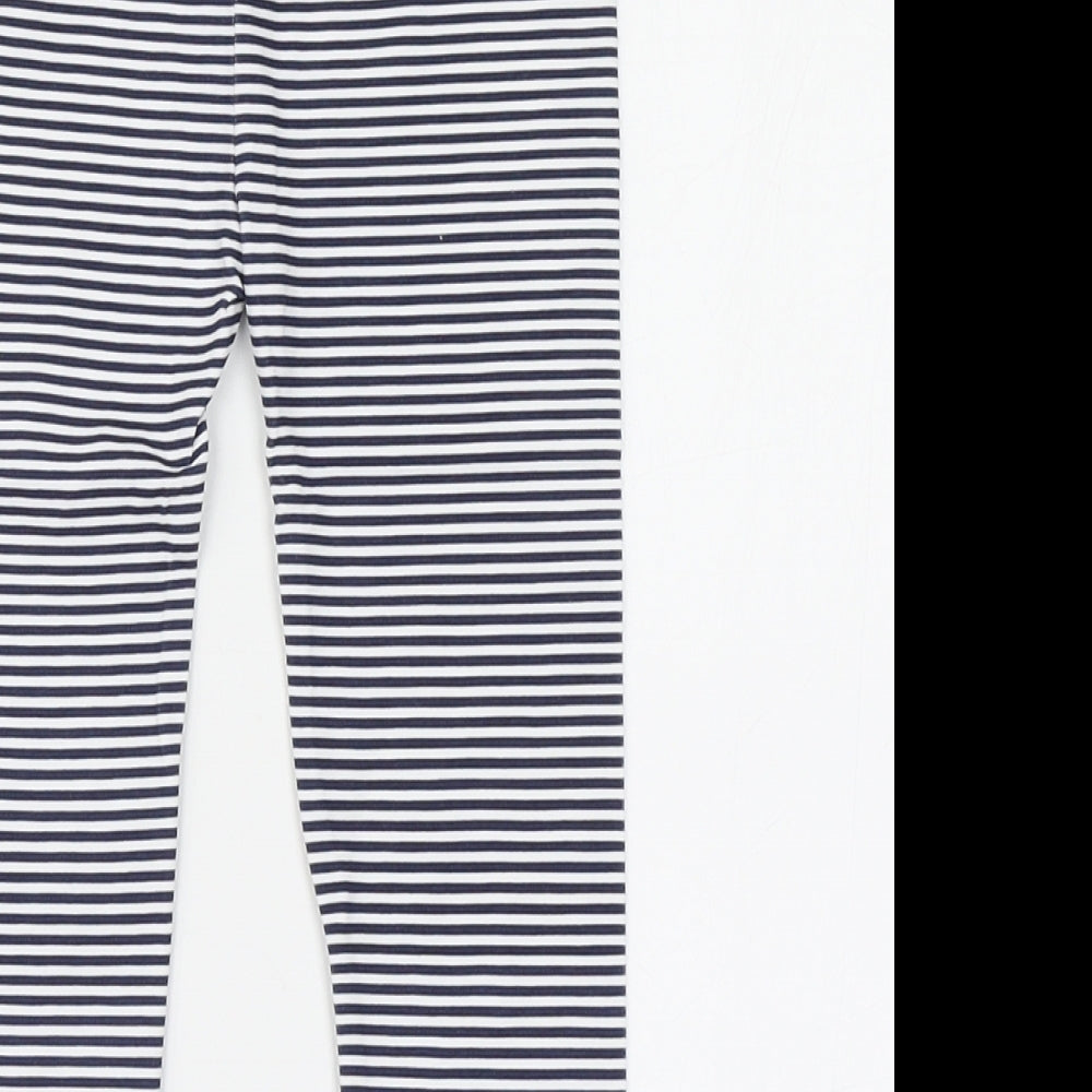 Brand and care label for First Impressions girls’ blue striped cotton jogger leggings, size 24, months pullover - leggings