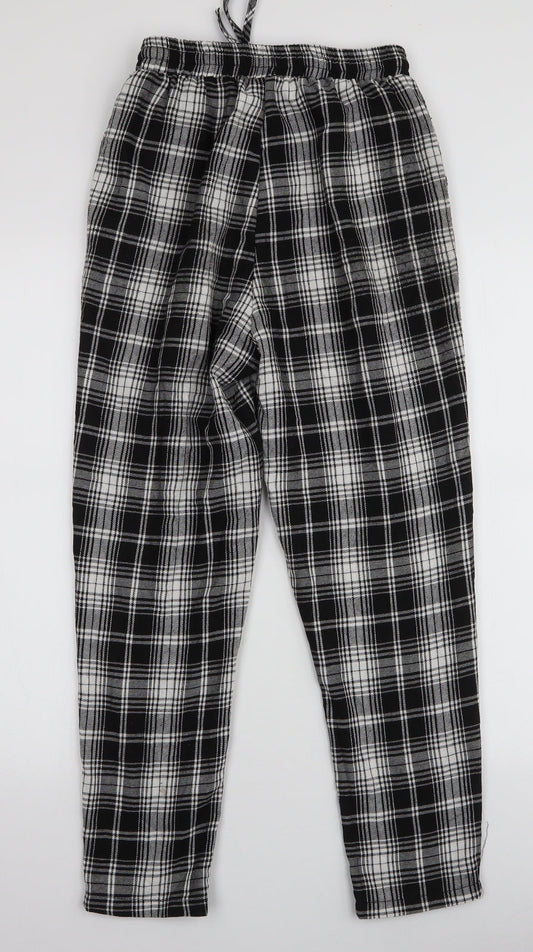 PRETTYLITTLETHING Womens Black Plaid Polyester Trousers Size 6 L25 in Slim Drawstring