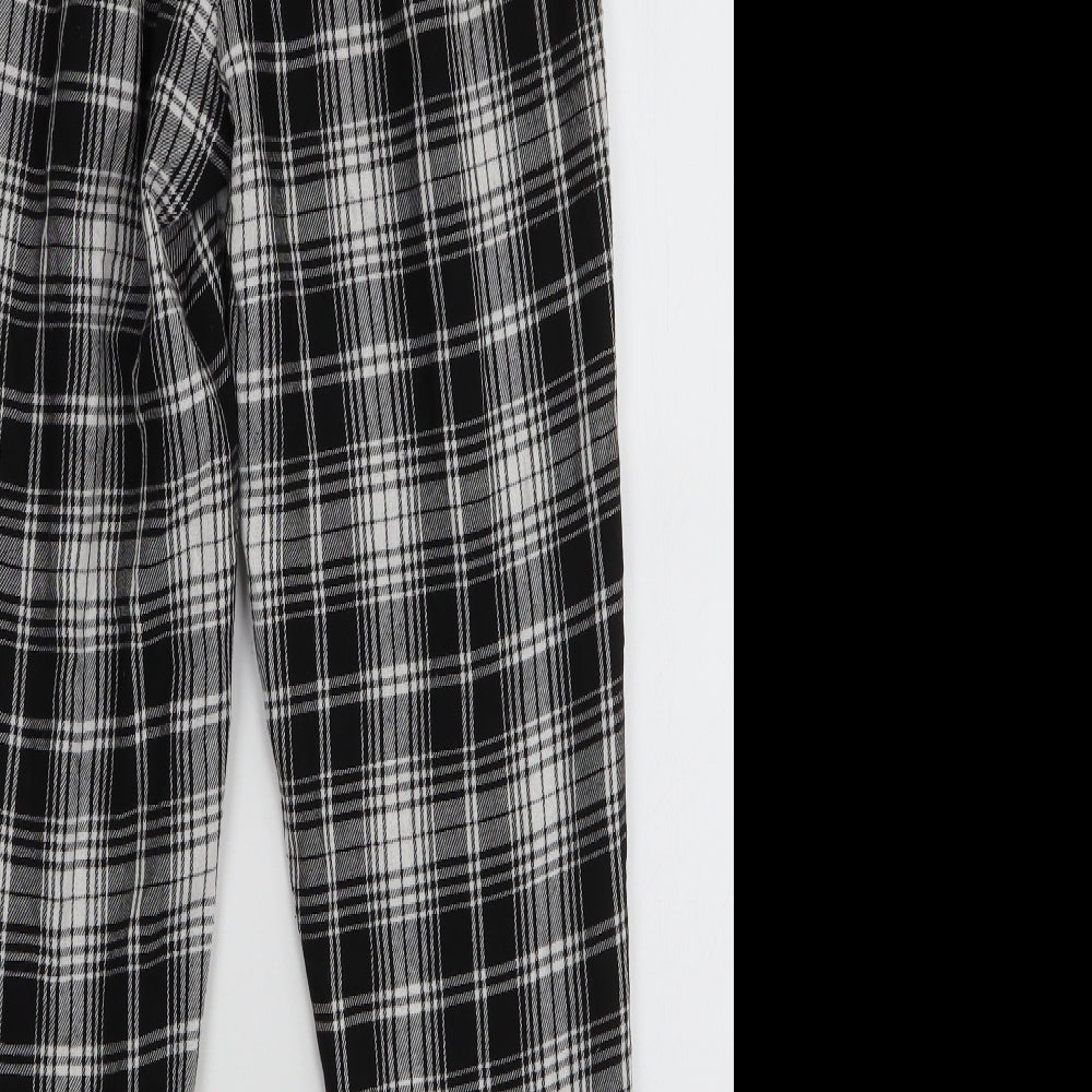 PRETTYLITTLETHING Womens Black Plaid Polyester Trousers Size 6 L25 in Slim Drawstring