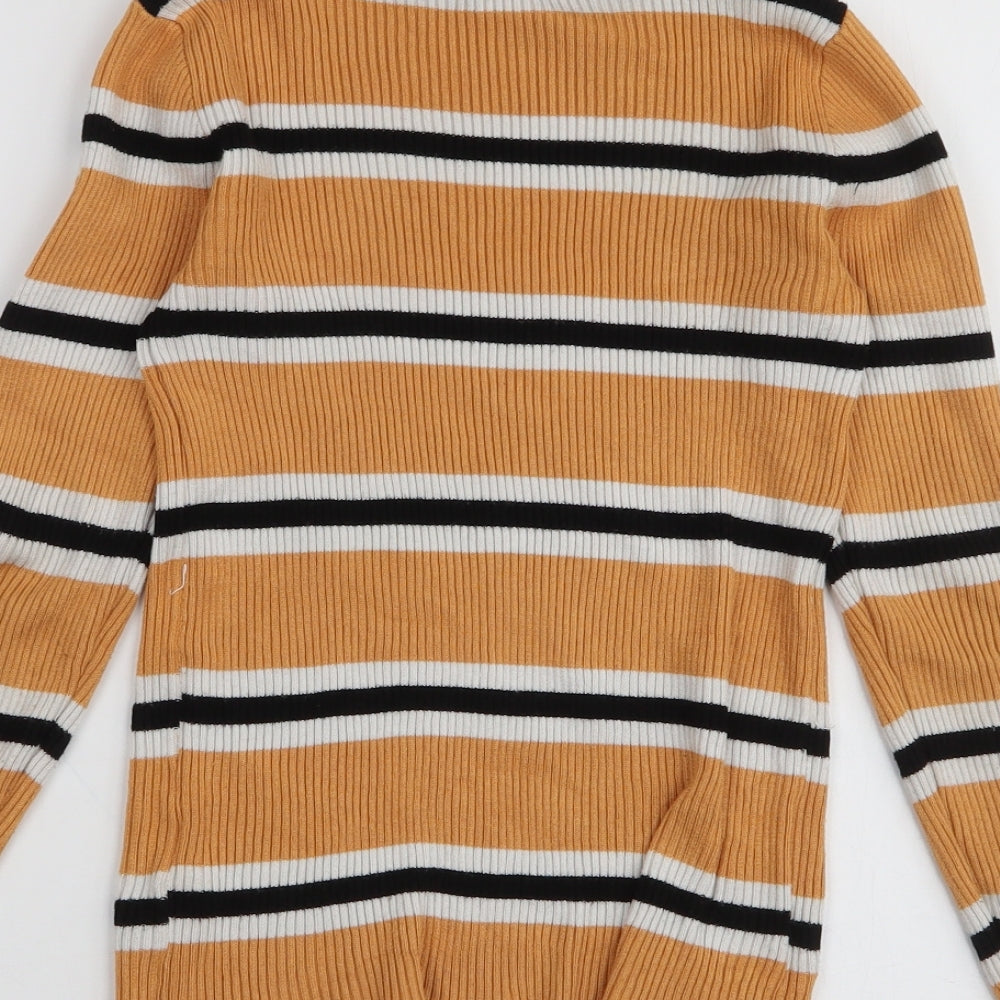 Primark Girls Multicoloured Roll Neck Striped Viscose Pullover Jumper Size 10-11 Years Pullover