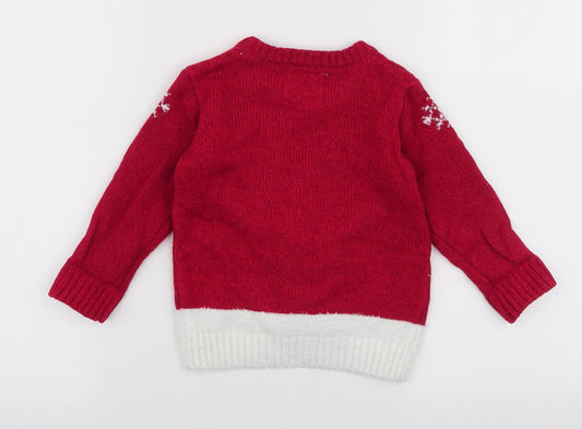 F&F Boys Red Acrylic Pullover Jumper Size 12-18 Months Pullover - Reindeer Christmas tree