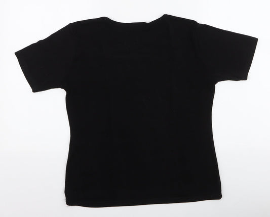 Focus Womens Black Polyester Jersey Blouse Size L Square Neck