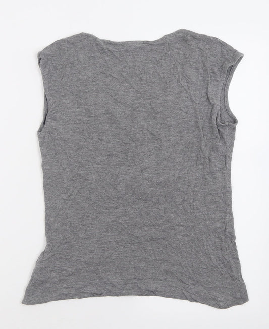 H&M Womens Grey Viscose Basic T-Shirt Size M V-Neck