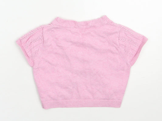 Cherokee Girls Pink V-Neck Cotton Shrug Jumper Size 6-7 Years Button