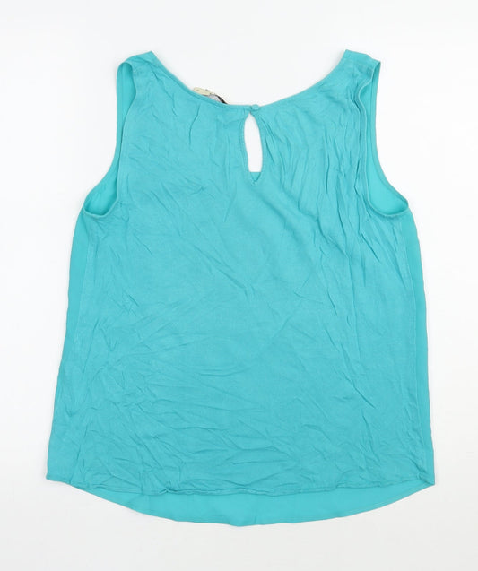 Oasis Womens Blue Polyester Basic Blouse Size M Scoop Neck