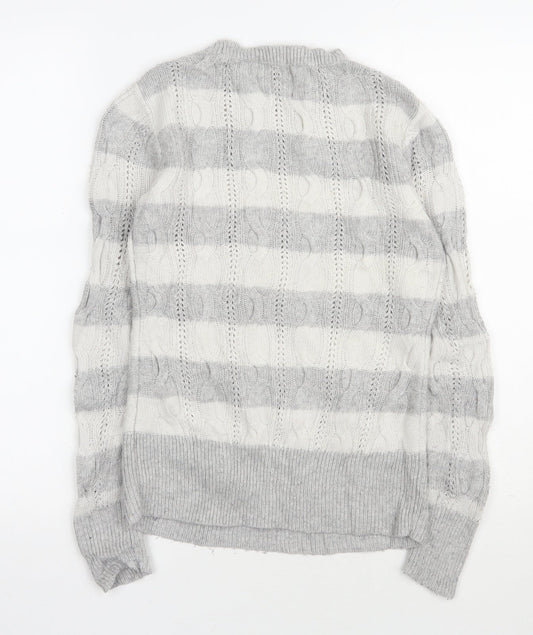 Aphorism Womens Grey Round Neck Striped Nylon Pullover Jumper Size 12