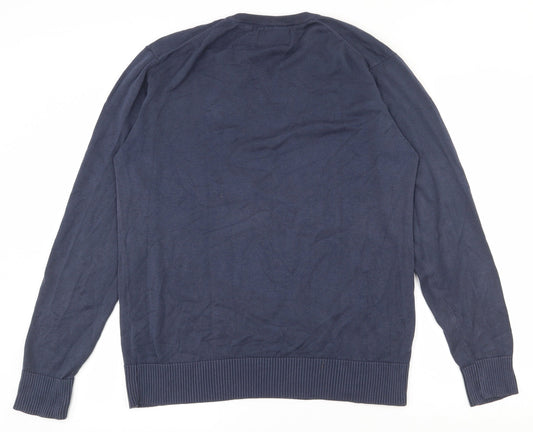 Angelo Litrico Mens Blue V-Neck Cotton Pullover Jumper Size L