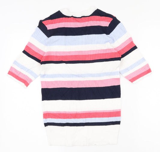 Marks and Spencer Womens Multicoloured Striped Viscose Basic T-Shirt Size 10 Crew Neck