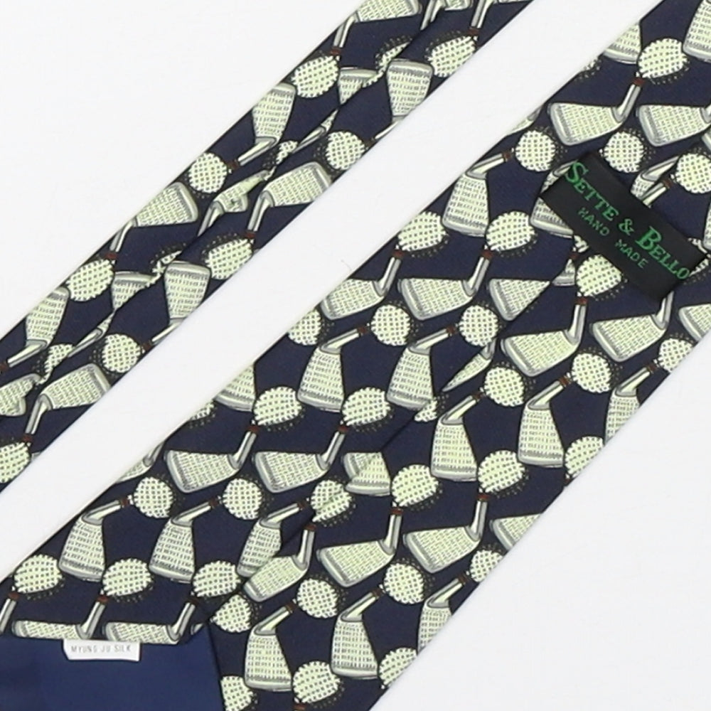 Sette & Bello Mens Multicoloured Geometric Silk Pointed Tie One Size - Golf