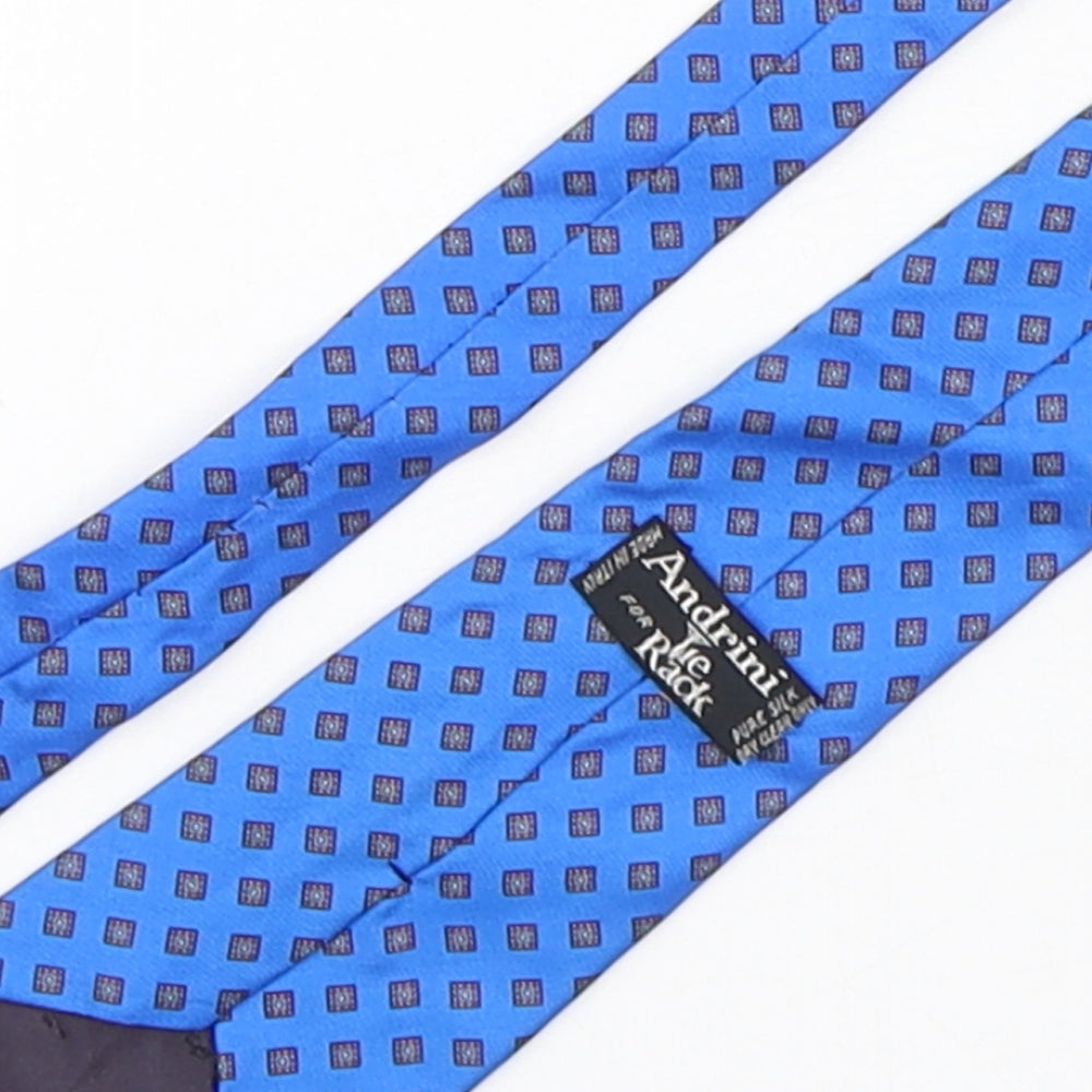 Andrini Mens Blue Geometric Silk Pointed Tie One Size